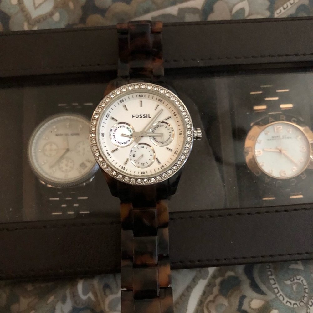 Tortoise and Silver Fossil Watch
